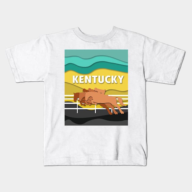 Kentucky Horses Raicing Design Kids T-Shirt by Fersan